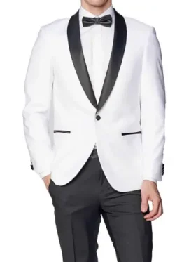 Mens Black Shawl Lapel Single Breasted White Tuxedo Suit