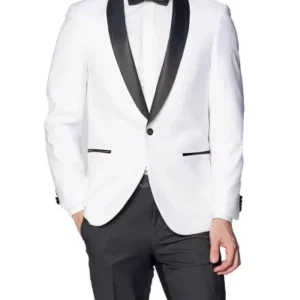 Mens Black Shawl Lapel Single Breasted White Tuxedo Suit