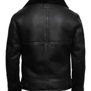 Mens Black Wide Collar B3 Bomber Leather Jacket Backview