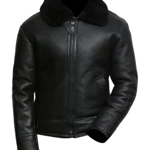 Mens Black Wide Collar B3 Bomber Leather Jackets