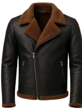 Mens Black and Brown Real Shearling Leather Jacket Side