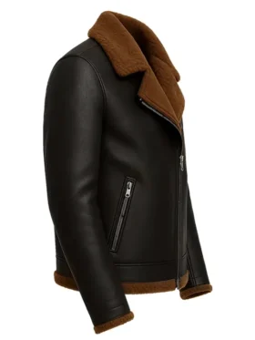 Mens Black and Brown Real Shearling Leather Jacket Front