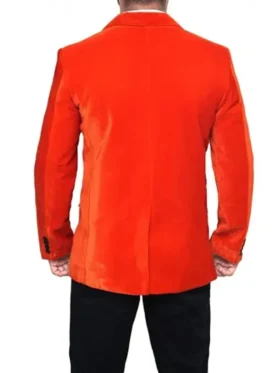 Mens Black and Orange Single Breasted Velvet Blazer Tuxedo Jacket Back
