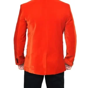 Mens Black and Orange Single Breasted Velvet Blazer Tuxedo Jacket Back