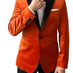 Mens Black and Orange Velvet Blazer Tuxedo Jacket 1