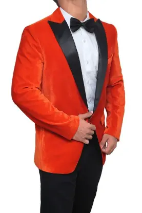 Mens Black and Orange Velvet Blazer Tuxedo Jacket Side