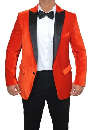 Mens Black and Orange Velvet Blazer Tuxedo Jacket