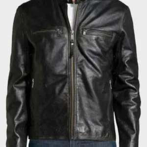 Mens Blank Black Plain Cafe Racer Leather Jacket