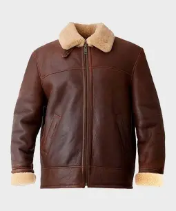 Mens Brown B3 Bomber Aviator Shearling Fur Leather Jacket