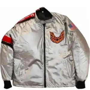 Mens Burt Reynolds Corvette Trans Am Silver Satin Jacket For Sale