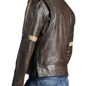 Mens Cafe Racer Stripes on Both Sleeves Chocolate Brown Biker Real Leather Jacket For Sale