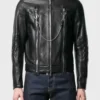 Mens Cafe Racer Two Zip At Front Black Leather Jacket