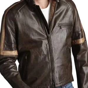 Mens Chocolate Brown Biker Real Leather Jacket Sale