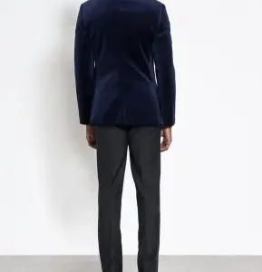 Mens Deep Sea Blue Velvet Wedding Tuxedo Suit Back