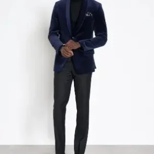 Mens Deep Sea Blue Velvet Wedding Tuxedo Suit Front