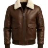 Mens Detachable Fur Collar Pilot Leather Jacket