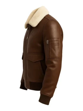 Mens Detachable Fur Collar Pilot Leather Jacket For Men