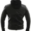 Mens Detachable Hood Biker Black Leather Jacket