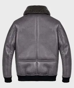 Mens Grey B2 Shearling Fur Aviator Leather Jacket Back