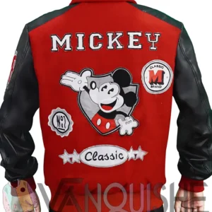 Mens MJ Micky Mouse Wool PU Leather Sleeves Letterman Varsity Bomber Jacket back