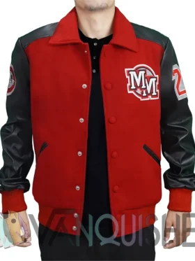 Mens MJ Micky Mouse Wool PU Leather Sleeves Letterman Varsity Bomber Jacket front open