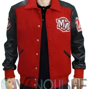 Mens MJ Micky Mouse Wool PU Leather Sleeves Letterman Varsity Bomber Jacket front open