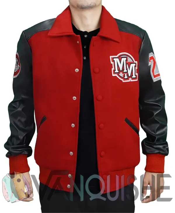 Mens MJ Micky Mouse Wool PU Leather Sleeves Letterman Varsity Bomber Jacket front open