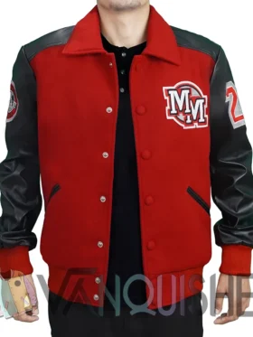 Mens MJ Micky Mouse Wool PU Leather Sleeves Letterman Varsity Bomber Jacket frontt