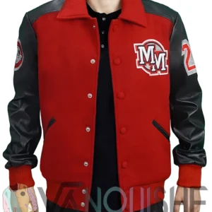 Mens MJ Micky Mouse Wool PU Leather Sleeves Letterman Varsity Bomber Jacket frontt