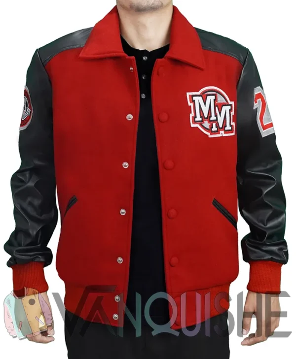 Mens MJ Micky Mouse Wool PU Leather Sleeves Letterman Varsity Bomber Jacket frontt