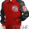 Mens MJ Micky Mouse Wool PU Leather Sleeves Letterman Varsity Bomber Jacket left