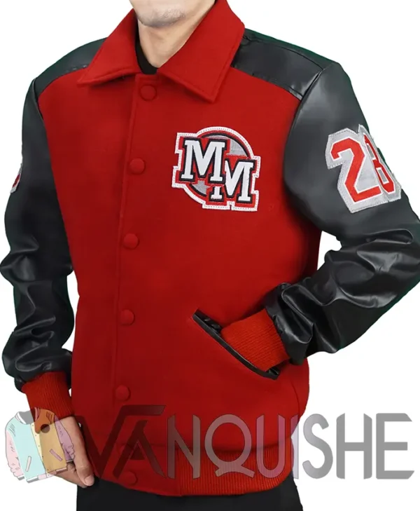 Mens MJ Micky Mouse Wool PU Leather Sleeves Letterman Varsity Bomber Jacket left