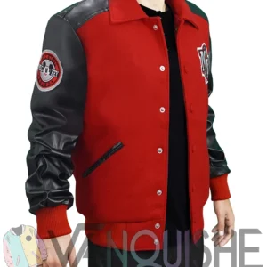 Mens MJ Micky Mouse Wool PU Leather Sleeves Letterman Varsity Bomber Jacket right