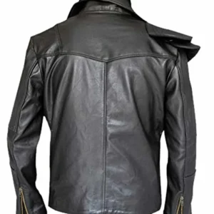 Mens One Half Sleeve Asymmetrical Zipper Black Real Leather Jacket Sale