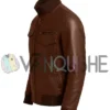 Mens Rib Knitted Erect Collar Bomber Leather Jacket left