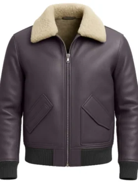 Mens Shearling Fur Grey B2 Aviator Genuine Leather Jacket Side