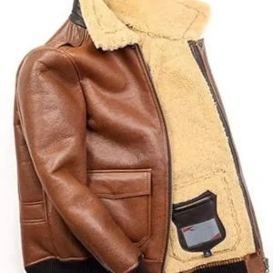 Mens Shearling Fur Tan Brown B3 Bomber Genuine Leather Jacket Sale