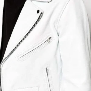 Mens Slim Fit Biker White Real Lambskin Leather Jacket For Sale