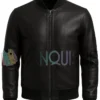 Mens Whole Black Classic Bomber Leather Jacket front