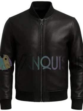 Mens Whole Black Classic Bomber Leather Jacket front
