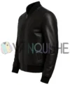 Mens Whole Black Classic Bomber Leather Jacket left