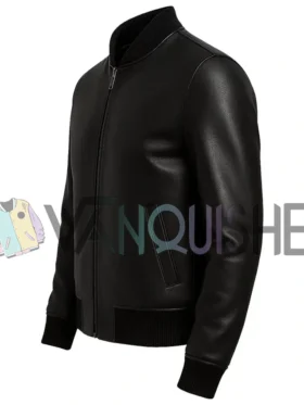 Mens Whole Black Classic Bomber Leather Jacket left