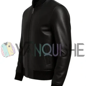 Mens Whole Black Classic Bomber Leather Jacket left