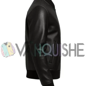 Mens Whole Black Classic Bomber Leather Jacket right