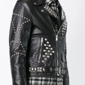 Mens and Womens Black Motorcycle Studded Vegan Genuine Leather Jacket