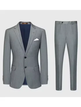Purchase Men Slim Fit Single Breasted Pinstripe Wedding Dress Suit