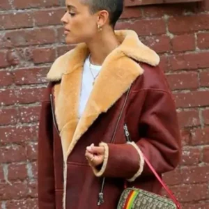 Shop Gossip Girl Julien Calloway Brown Shearling Fur Jacket
