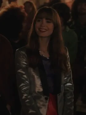 Shop Lily Collins Emily In Paris S03 Silver Blazer