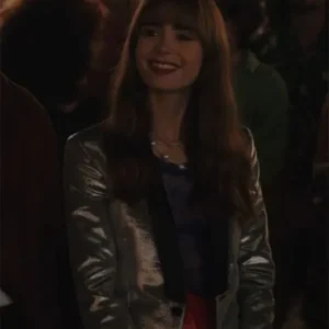 Shop Lily Collins Emily In Paris S03 Silver Blazer