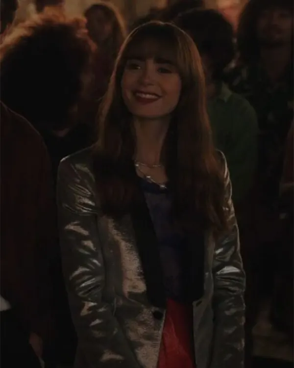 Shop Lily Collins Emily In Paris S03 Silver Blazer